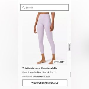 LULULEMON Lavender Dew wunder under HR tight 25 in lavender dew lulu leggings
